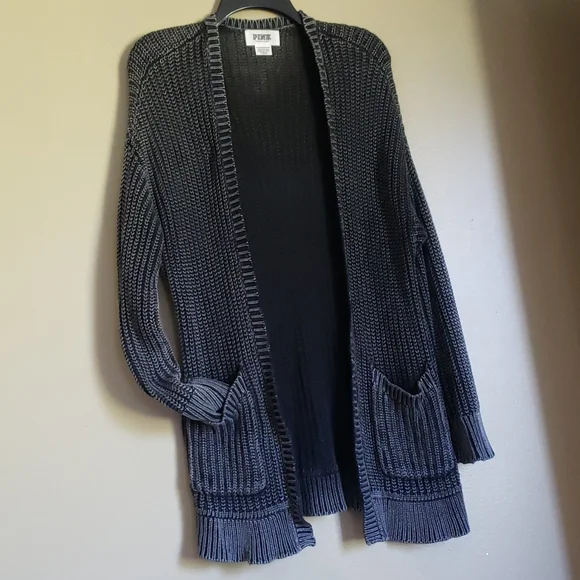 Victoria's Secret PINK Cardigan *RARE* XS Black White Gray Marbled Distressed - Picture 3 of 7